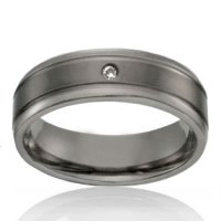 Titanium 7mm Band with a Double Line and Cubic Stone