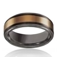 8mm Tungsten Flat Band With Gold Plated Centre