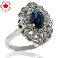 14K Gold Antique Style Ring with Diamonds and Blue Sapphires