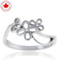 10K White Gold Flower Ring with Diamond Accents
