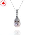 10K White Gold Pink Pearl and Diamond Pendant