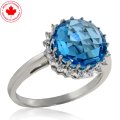 Blue Topaz and Diamond Halo Ring in 10K