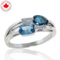 London Blue Topaz and Aquamarine Diamond Ring in 10K