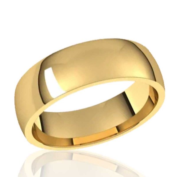 6mm Half Round Comfort Fit Band in 10K Yellow Gold - Click Image to Close