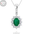 Emerald and Diamond Pendant in 14K White Gold