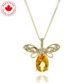 10KY Bee Pendant with Genuine Citrine and Diamond Accents