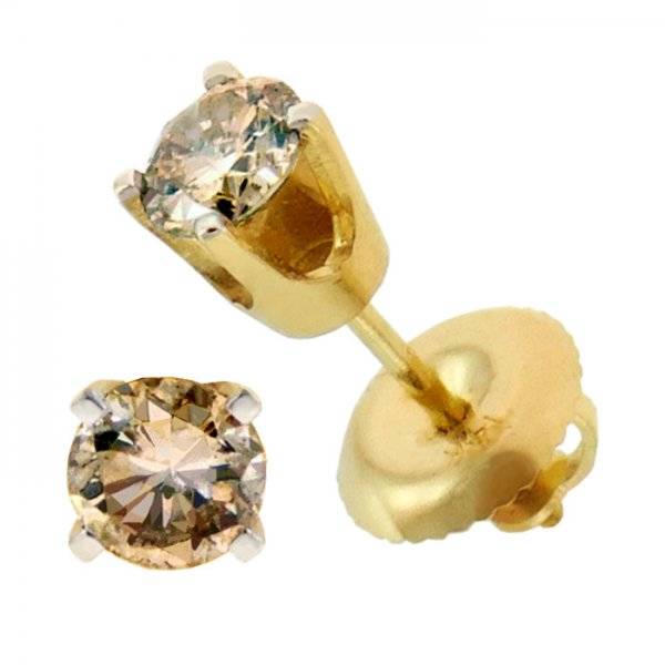 .50ct tw Champagne Diamond Studs in 14K Yellow Gold - Click Image to Close