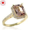 Emerald Cut Morganite and Diamond Halo Ring in 14K (image for) Emerald Cut Morganite and Diamond Halo Ring in 14K