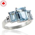 Three Stone Emerald Cut Aquamarine and Diamond 10K Ring (image for) Three Stone Emerald Cut Aquamarine and Diamond 10K Ring