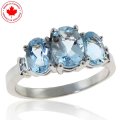 Three Stone Oval Aquamarine and Diamond 10K Ring (image for) Three Stone Oval Aquamarine and Diamond 10K Ring