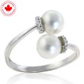 Double Pearl and Diamond Ring in 10K (image for) Double Pearl and Diamond Ring in 10K