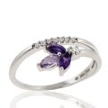 Amethyst and Diamond 10K White Gold Vine and Leaves Ring (image for) Amethyst and Diamond 10K White Gold Vine and Leaves Ring