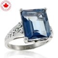 Large Emerald Cut Blue Topaz 10K White Gold Ring (image for) Large Emerald Cut Blue Topaz 10K White Gold Ring